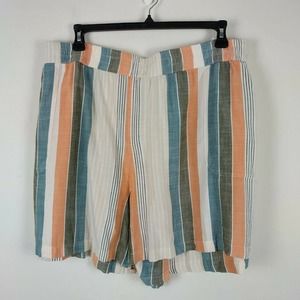 NWT Sonoma striped elastic waist pull on shorts mid rise flowy beige peach